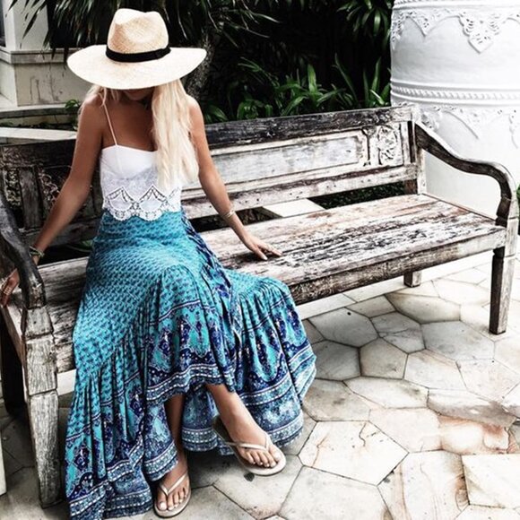 Spell & the Gypsy Collective Sunset Road Wrap Skirt Aqua XS b23 - Picture 12 of 14